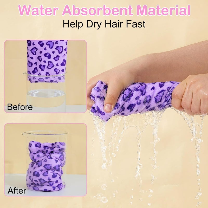 Basumee Microfiber Hair Towel Wrap for Kids 2 Pack Rapid Drying Hair Towel with Button Hair Turbans for Wet Hair Wraps Head Towel Wrap for Women and Girls - Image 2